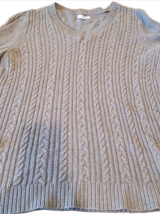 croft & barrow Sweaters - Croft & Barrow Women’s XL Gray Cable Knit V Neck Cotton Blend Sweater